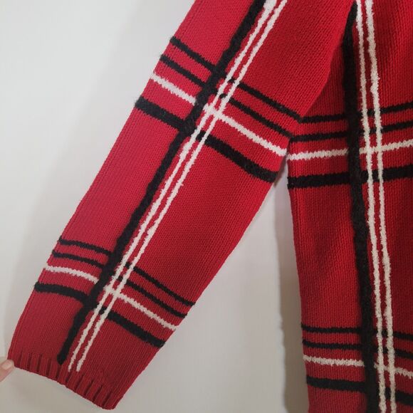 LIZ CLAIBORNE Red Knit Windowpane Plaid Sweater Size L Cotton Blend Turtleneck - Picture 6 of 7